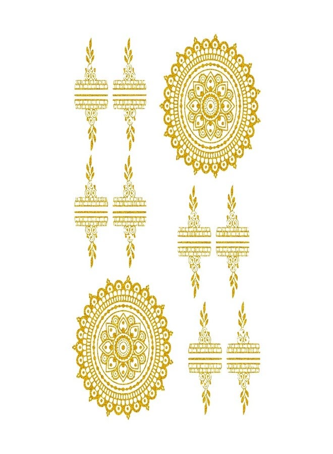 ORDERSHOCK Flower Circle On Palm & Finger Chains Mehndi Design for Full Hand, Time Saving & Easy to Use Golden Mehndi Sticker for Girls & Women - Image 1